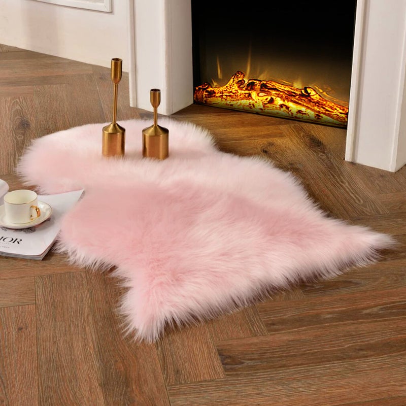 duduta Pink Faux Sheepskin Rugs 2x3 ft, Faux Fur Chair Seat Covers Fluffy Shag Throw Rugs Machine Washable - Image 1